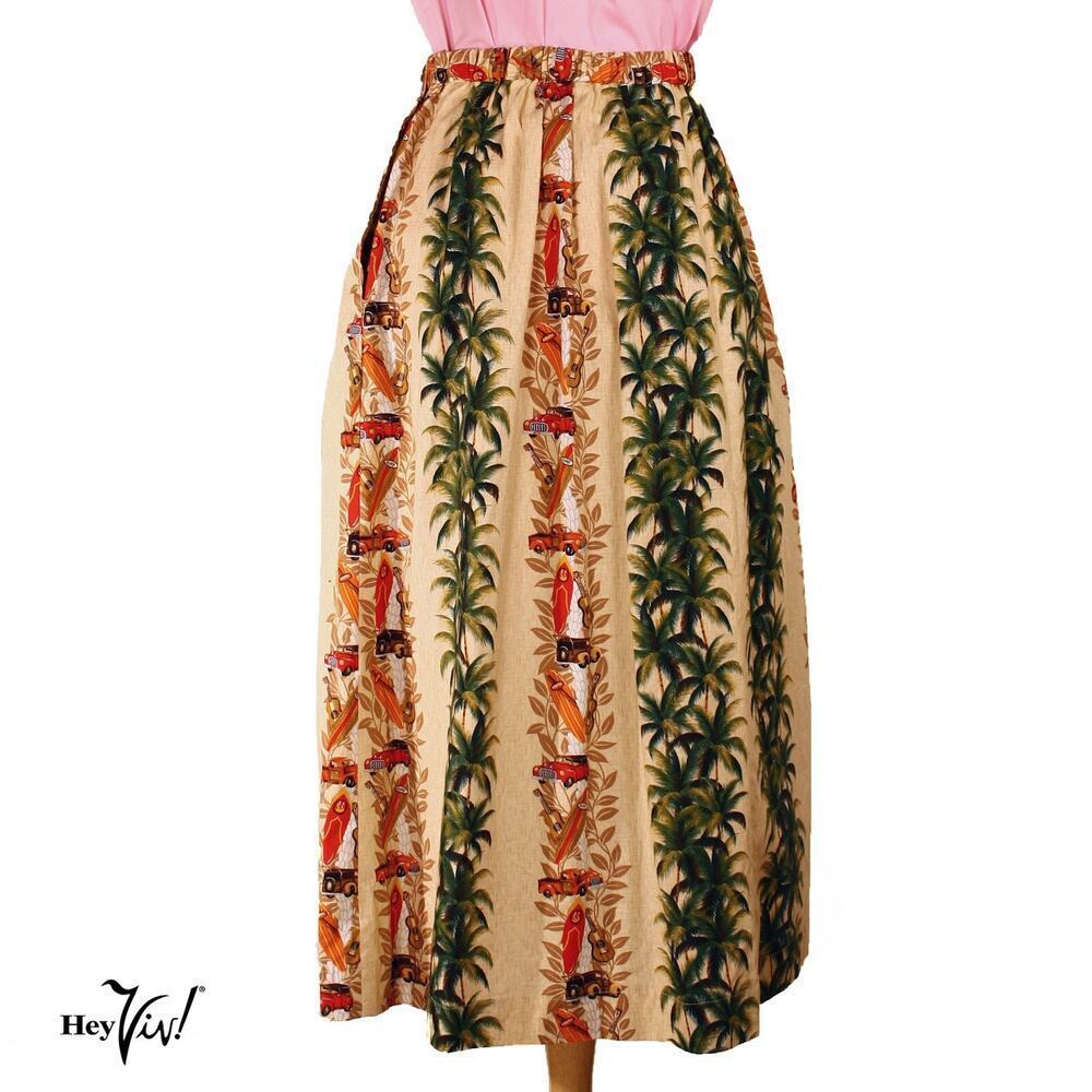 Vintage Hawaiian Trendtex Fabric Skirt Tropical Palm Print A-Line Sz XL -Hey Viv